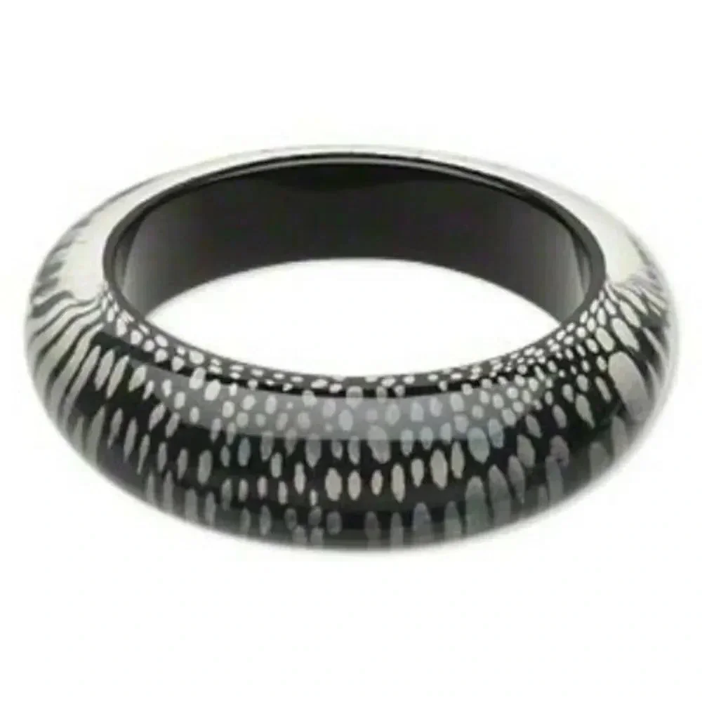 Avant Garde Modern Art Black Silver Clear Lucite Bangle Bracelet